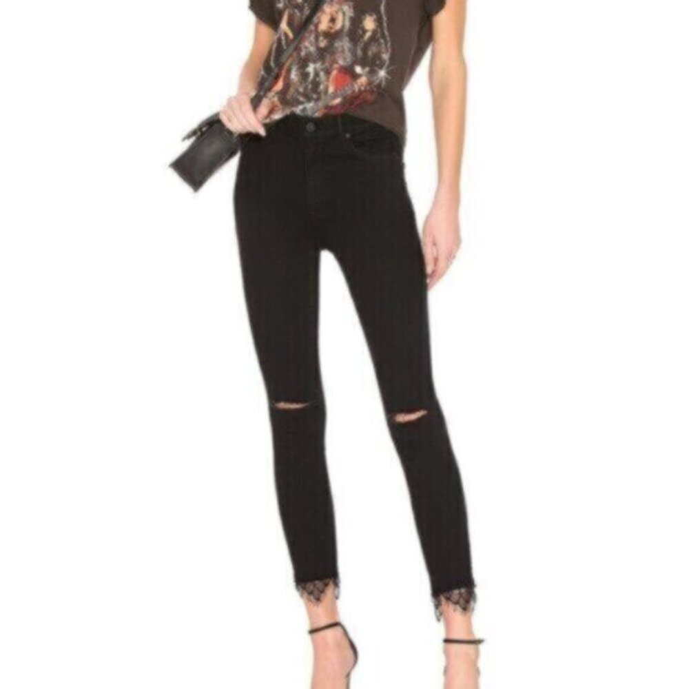 MOTHER Jeans The Swooner Dagger Ankle Fray in Baa Baa Black Sheep